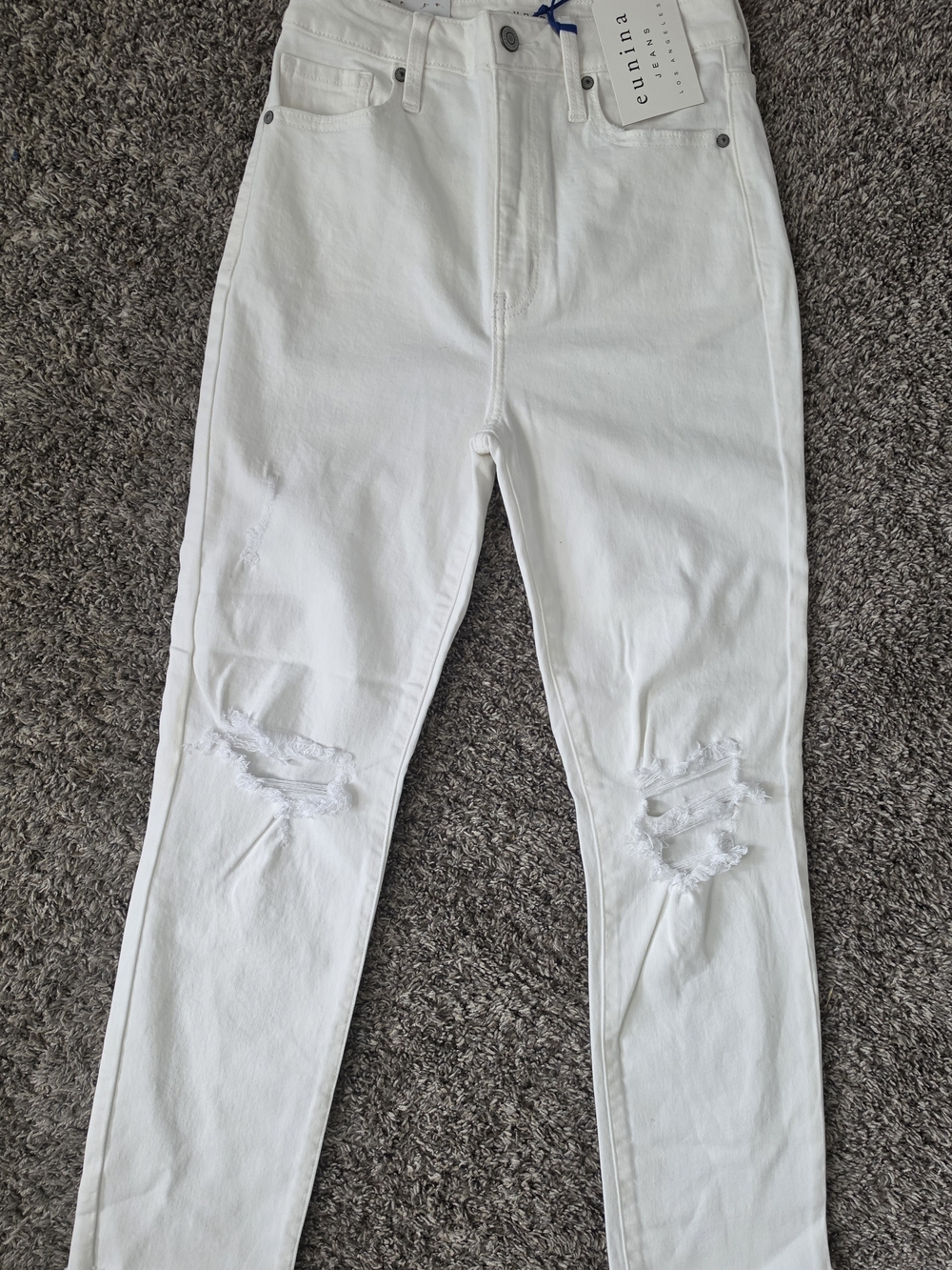 Eunina White High-Waist Distressed Jeans